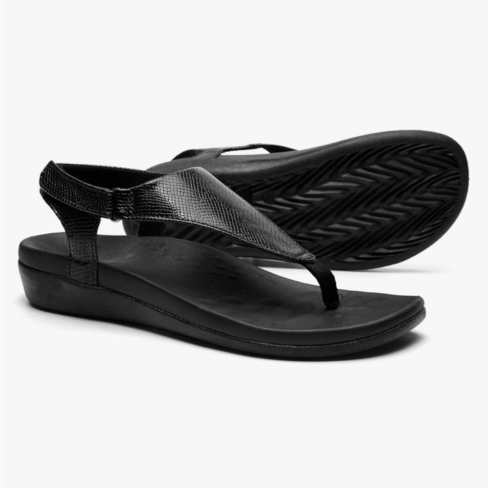 Utenag Black Thong Strap and Slingback Sandal